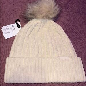 Lululemon Athletica Cream Beanie with Faux Fur Pom